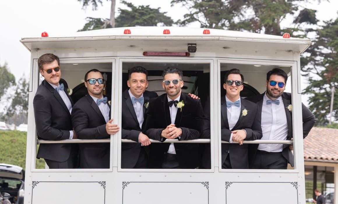 Elegant wedding trolley arrival