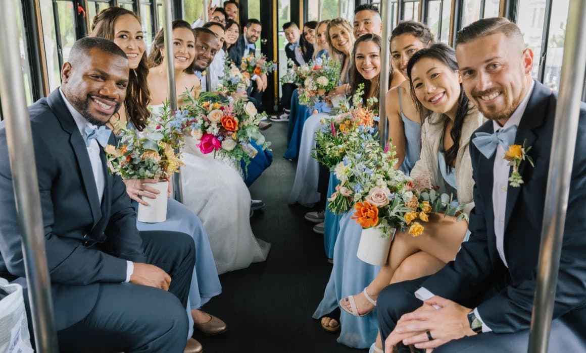 Inside the Golden State Trolley at a wedding
