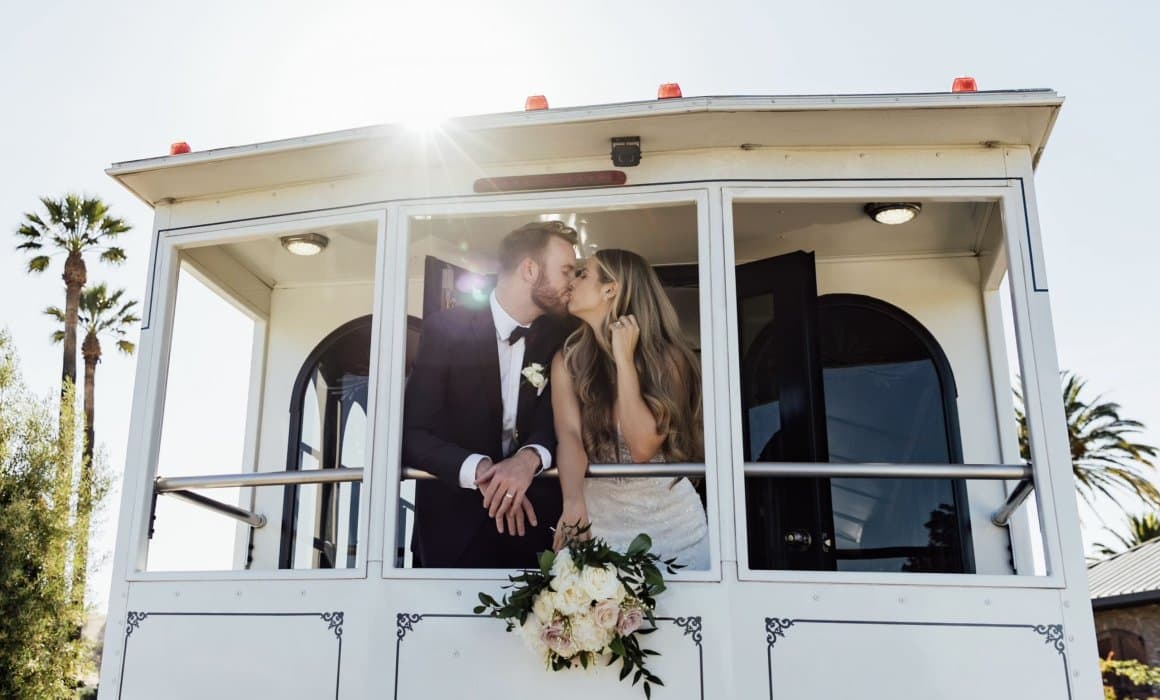 Outdoor wedding with trolley
